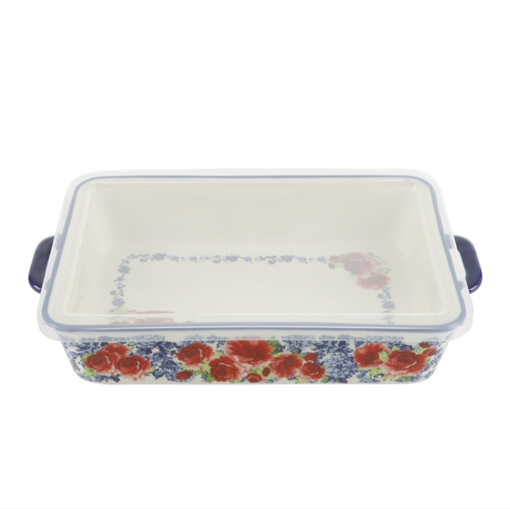 ❤️ New Pioneer Woman Heritage Floral Ceramic Baker Dish with Lid - Picture 3 of 7
